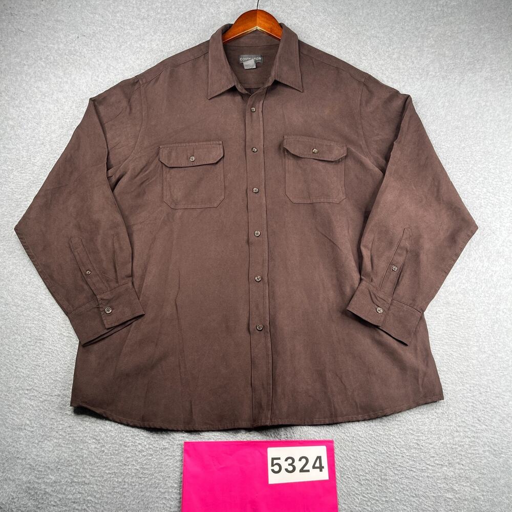 Covington Brown Faux Suede Shirt XL Brown Button Up Long Sleeve Mens